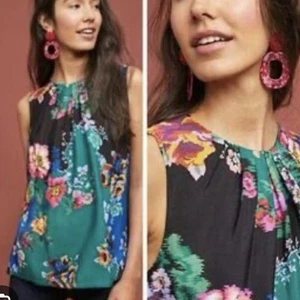 Anthropologie Vanessa Virginia geblümtes Viskose ärmelloses Blusentop Gr. M - Bild 1 von 11