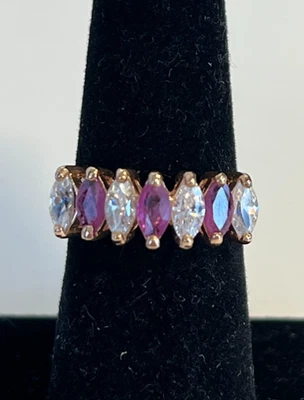 镀金纯银红宝石和 CZ 鸡尾酒戒指 尺寸 7.5 红色 无色 — 第 1/4 张图片