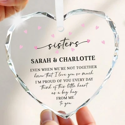 BEECREATIVEDESIGN Personalised Sister Gifts From Big Little Sister Crystal Plaque With Gift Bag
