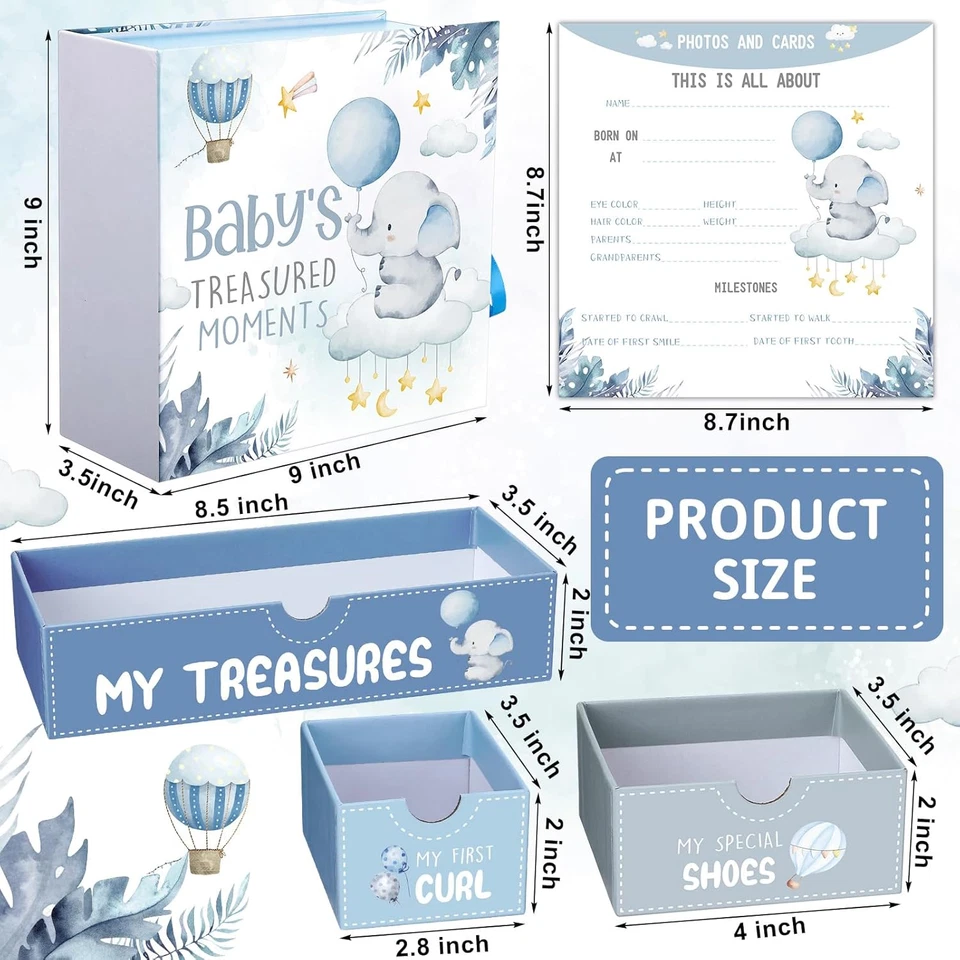 Baby Keepsake Box Treasured Memories Elephant Newborn Memory Organizer 9 Labeled - Image 1 of 4