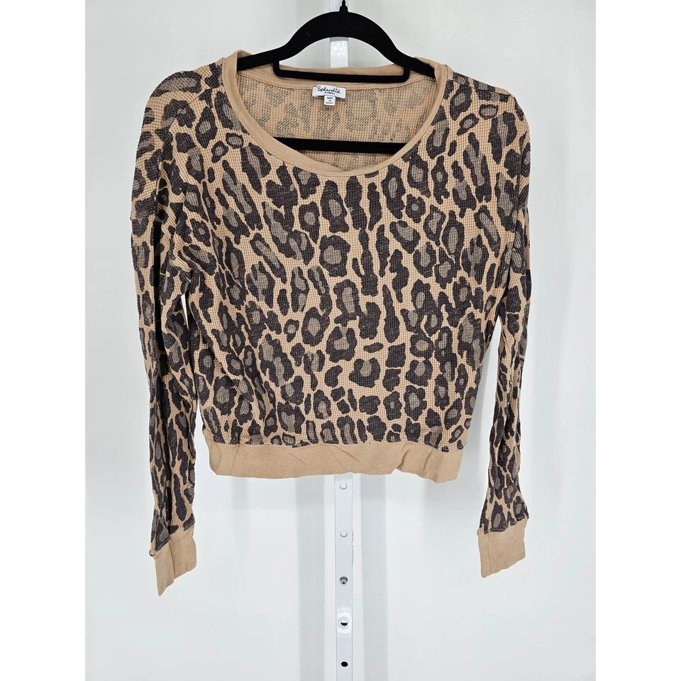Espléndida Camiseta Mujer Talla XS Manga Larga Tejida Waffle Estampado Leopardo Foto 1 de 4