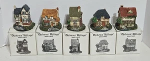 Dickens' Village Miniatures Buildings With Boxes Cold Cast Porcelain-  Lot Of 5  - Picture 1 of 21
