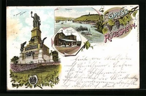 Lithographie Rüdesheim, National-Denkmal, Bahnhof der Zahnradbahn 1902 - Bild 1 von 2