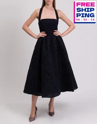 RRP €1010 MARCHESA NOTTE Trapunto Midi Dress US6 UK10 IT42 M Lined Halterneck - Image 1 of 4