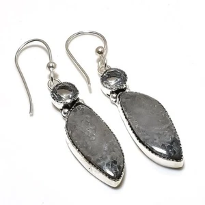 Stingrey Coral, Topaz Gemstone 925 Sterling Silver Jewelry Earring 2.17" - Picture 1 of 1