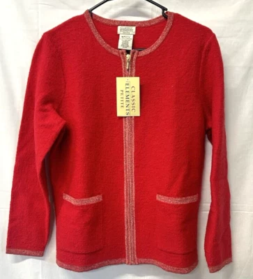 Chaqueta Suéter Classic Elements Nueva con Etiquetas Roja Cremallera M Pequeña 100% Lana Brillante Foto 1 de 4