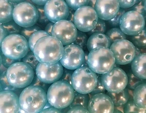 100 pcs Teal Loose Artificial Plastic Pearls Pastel 12mm Round Craft Beads - Picture 1 of 2
