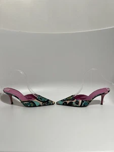 Vtg Dolce & Gabbana Green Floral Mule Heels 36 - Picture 1 of 11