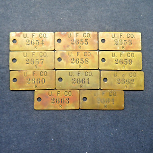 Lot United Fruit Co Rectangle Brass Tally Tag 2654-2664 Chiquita Caribbean