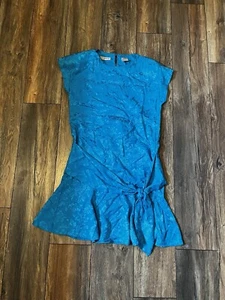 Vtg 80's Liz Claiborne Blue Green 100% Silk Low Waist Side Tie Godet Dress 8p - Picture 1 of 6