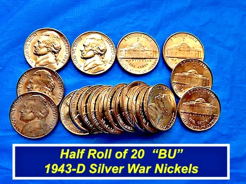 GEM➫➫  1943-D "BU" 1/2 Roll ➦ Silver War Nickels ➦ Litght Gold Patina ➦ R6.43D Cover