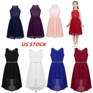 US Girls Lace Chiffon Wedding Bridesmaid Dress Formal Party Prom Evening Gowns - Picture 1 of 38