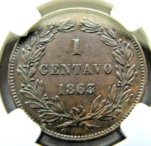 Venezuela Centavo 1863 Heaton, NGC AU 55 BN - Picture 1 of 3