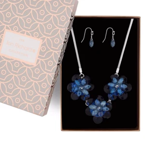 Jon Richard Blue crystal flower statement necklace and matching earring gift set - Picture 1 of 8