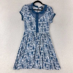 Doctor Who Blue Tardis Print Dress Womens Peter Pan Collar Short Sleeve Size L - Picture 1 of 12