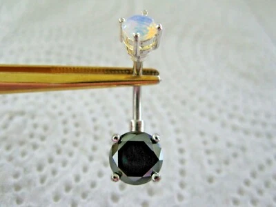 2.65ctw DOUBLE BLACK DIAMOND BELLY RING W/OPAL,CERTIFICATE,FREE DIAMOND TESTER - Image 1 of 3
