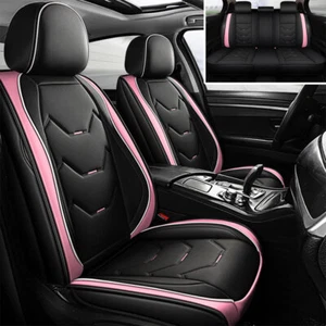 Pink Faux Leather Car 5 Seat Covers Full Set Cushion Protector For Toyota Camry - Picture 1 of 9