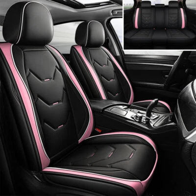 Pink Faux Leather Car 5 Seat Covers Full Set Cushion Protector For Toyota Camry - Image 1 of 4