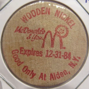 1984 McDonald's Alden, NY Wooden Nickel - New York Token - Bild 1 von 2