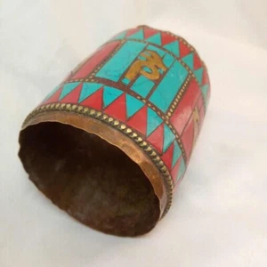 Antikes breites Türkis Armband mit künstlerischer Gravur aus Kupfer - Bild 1 von 23