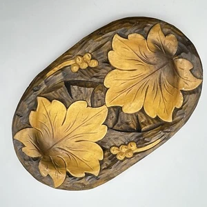 Zakopane Poland Wooden Tray Hand Carved 1970's 12.25” Leaf Design Signed - Picture 1 of 7