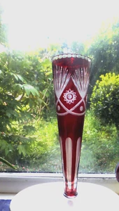Antique Bohemian Pinwheel Star Cut Ruby Red Champagne Glass Polished Pontil - Picture 1 of 5