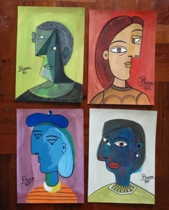 BEAUTIFUL Lot of 04 "Pablo PICASSO" hand made, not reproduction painting. - Picture 1 of 9