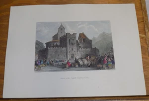 1845 antiker FARBDRUCK/// TEMPELRITTERKIRCHE, AT LUZ, FRANKREICH - Bild 1 von 1