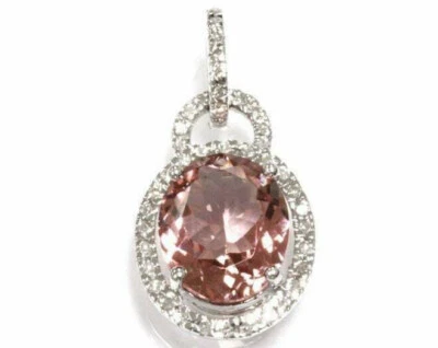 4 ctw Natural Pink Tourmaline & Diamond Solid 14k White Gold Halo Pendant 1" - Image 1 of 2