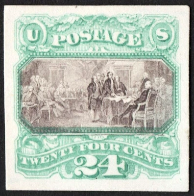 US # 120P4 MINT NGAI { -XF- 24c DECLARATION INDEPENDENCE } PROOF ON CARD OF 1869 - Image 1 of 4