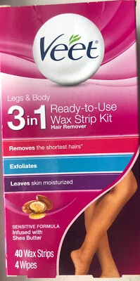 Kit VEET 3 en 1 listo para usar tiras de cera fría depiladora - 40 tiras 4 toallitas Foto 1 de 2