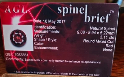 14k Red Spinel RING 3.11 carat & .76 IN DiamondS Ring AGL and GLA MAKE AN OFFER - Image 1 of 4