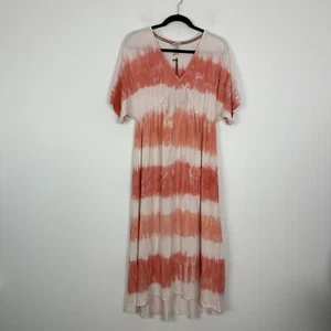 Knox Rose Womens Orange White Tie Dye Maxi Dress Linen Blend Size Medium Striped - Picture 1 of 8