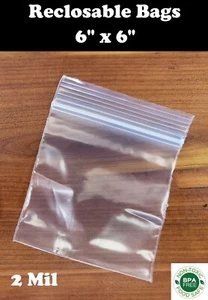 500 - 6" x 6" ZIP SEAL TOP LOCK BAGS CLEAR 2 MIL PLASTIC RECLOSABLE MINI BAGGIES - Picture 1 of 1
