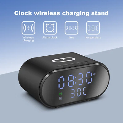 Alarm Clock 15W Wireless Charger Dock With Temperature For iPhone Samsung Google - Image 1 of 4