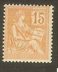 FRANCE STAMP YVERT SCOTT 117 " THE RIGHTS OF MAN 15c ORANGE  " MNH VVF H411 - Picture 1 of 1