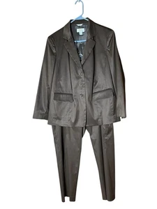 Talbots Woman Petite 14W Jacket Blazer Pants Suit Brown Silk Blend Lined Stretch - Picture 1 of 7