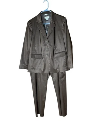 Talbots Woman Petite 14W Jacket Blazer Pants Suit Brown Silk Blend Lined Stretch - Image 1 of 4