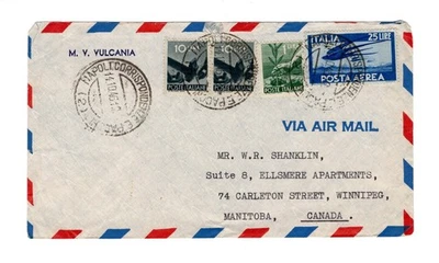 G552 Italia 1946 Napoli - Cubierta de correo aéreo / Cubierta MV Vulcania a Canadá - Foto 1 de 2