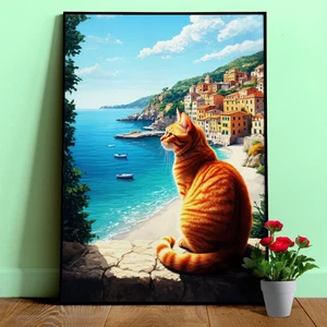 Póster gato naranja - arte de pared mediterráneo, impresión de la costa de Italia - Imagen 1 de 13