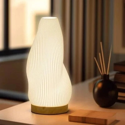 Novelty Small Table Lamp Bedside Art Boho Desk Lamp with Woodbase - Dimmable - Image 1 of 4