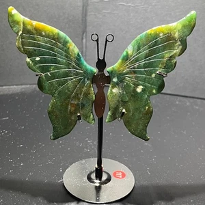 124G Ágata Acuática Natural Tallada a Mano Mariposa Calavera Cuarzo Cristal Gema + Soporte - Imagen 1 de 18