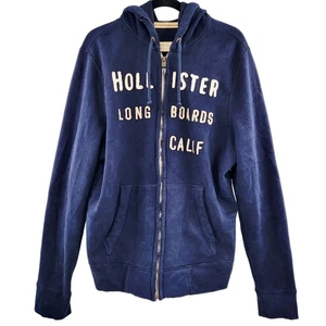 Hollister Long Boards Calif blau hellbraun Schrift abgenutzt Reißverschluss Hoodie Herren XL - Bild 1 von 12