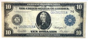 SERIES OF 1914 $10 BLUE SEAL FEDERAL RESERVE NOTE 7-G CHICAGO G64382305A - Picture 1 of 2