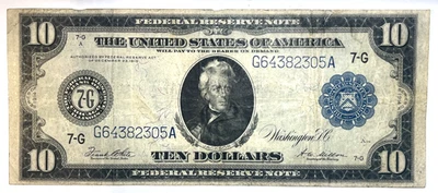 SERIES OF 1914 $10 BLUE SEAL FEDERAL RESERVE NOTE 7-G CHICAGO G64382305A - Image 1 of 2