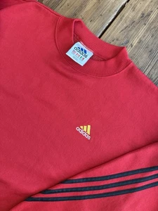Sudadera Adidas 3 Rayas Roja Verdadera Vintage Años 80 90 Cuello Redondo Talla XL Hecha en EE. UU. - Imagen 1 de 9