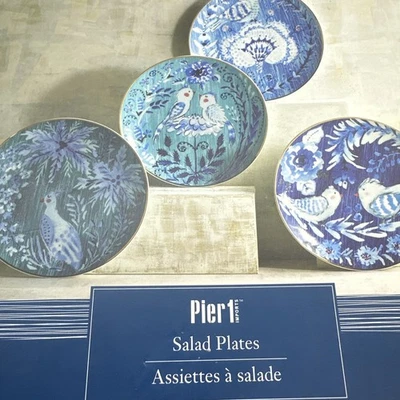 Juego de 4 platos de ensalada con tema de pájaro azul pintado de porcelana muelle 1 importaciones con caja Foto 1 de 4