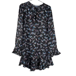 Vestido Veronica Barba Para Mujer Negro Preston Floral Volantes 100% Seda Manga Larga M - Imagen 1 de 10