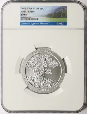 2013-P Great Basin ATB 5 oz Silver Quarter 25c NGC SP69 - Image 1 of 4