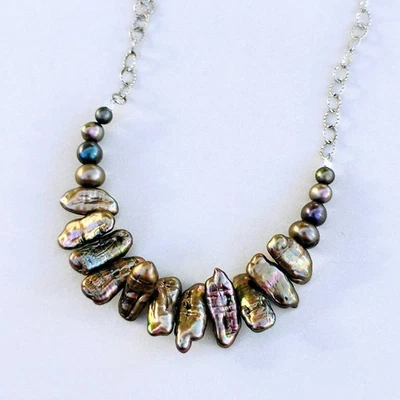 Collar de cadena de plata esterlina pepita de perlas de pavo real marrón chocolate U&C Sundance Foto 1 de 3